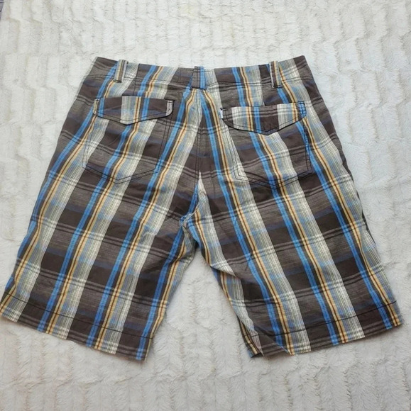 Levi's Men's  Shorts Brown Blue Check Flat Front HQ Size 36 Actual 37 - Picture 9 of 13
